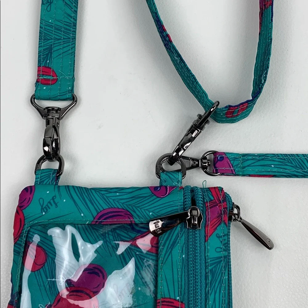 LUG Peekaboo Turquoise Teal Fuschia Purple Crossbody Bag Bells ornament Wristlet